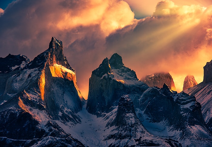 The Torres del Paine are the distinctive three granite peaks