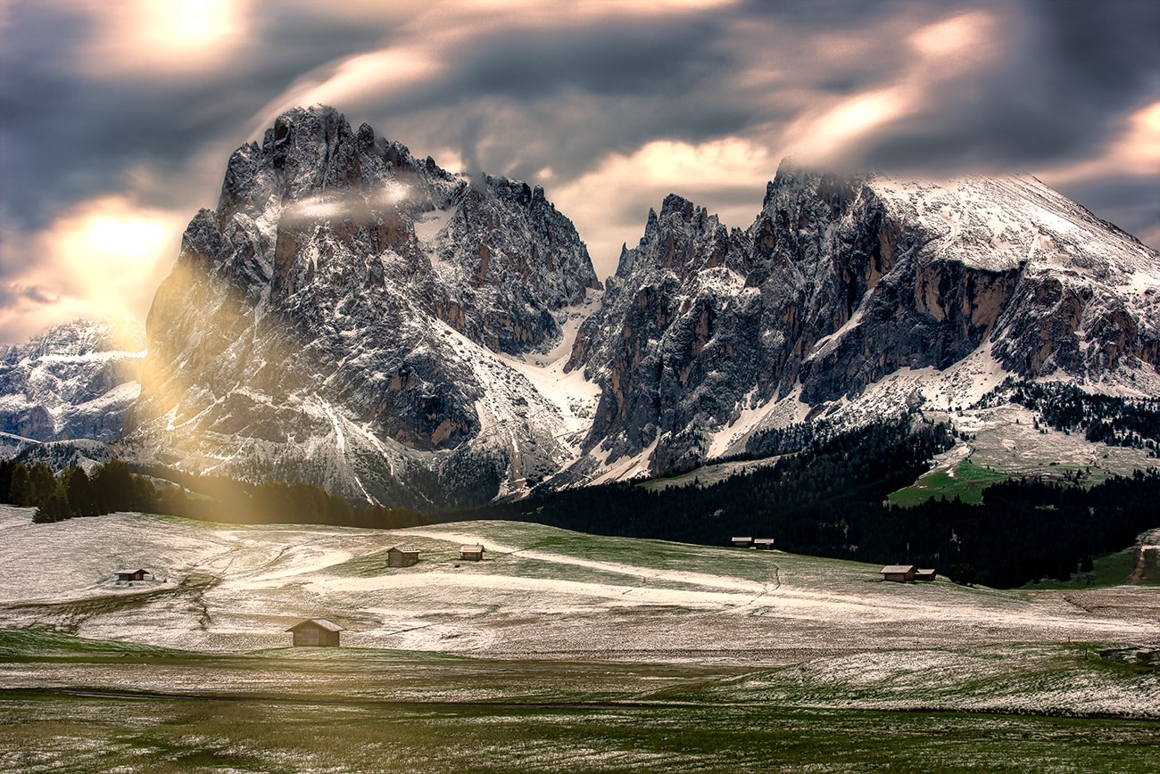 alpenglow in dolomites area