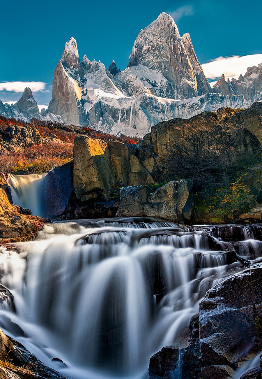 the river fitz roy with a waterfall