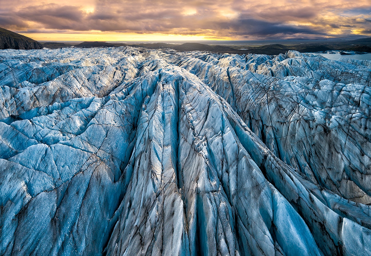 fly the drone above the glacier in iceland